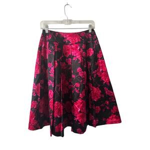 Talbots Black and Pink Floral Cotton Silk Flare Skirt